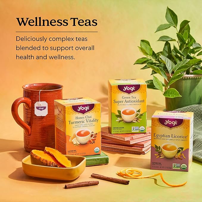 Yogi Tea DeTox and Wellness Variety Pack 4pk - 16 Bags per Pack (4 Pack) - Organic Herbal Cleansing Teas - Includes (2 Boxes Each) of Honey Chai Turmeric Vitality & DeTox - Caffeine-Free Teas