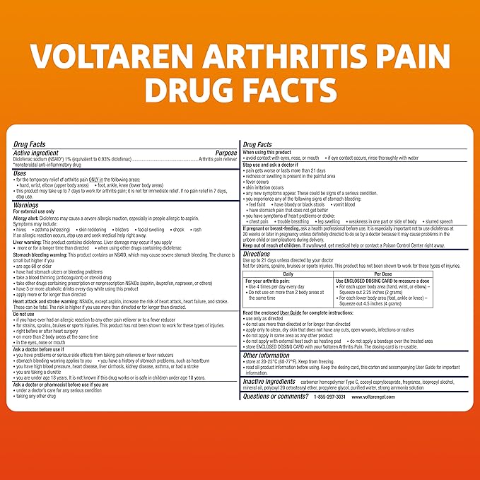 Voltaren Arthritis Pain Gel for Powerful Topical Arthritis Pain Relief with Diclofenac - NEW Easy Open Cap - 100 g Tube And 20 g Travel Size Tube