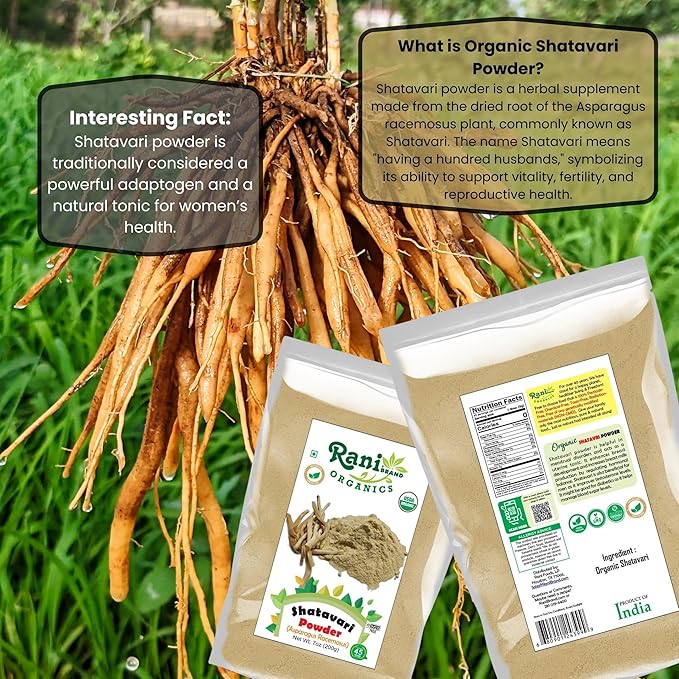 Rani Organic Shatavari Powder (Asparagus Racemosus) 7oz (200g) ~ All Natural | No Color | Gluten Friendly | Vegan | NON-GMO | Kosher | No Salt or fillers | Indian Origin | USDA Organic Certified
