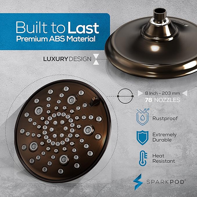 SparkPod 23-Stage Filtered Shower Head with 3 Spray Settings - High Pressure Shower Head with Filters for Dry Hair and Skin - Showerhead with Filter Reduces Chlorine & Heavy Metals (Oil-Rubbed Bronze)