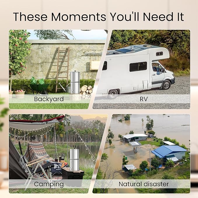 Waterdrop 1.5 Gallons Gravity-fed Water Filter System, NSF/ANSI 42&372 Standard, Stainless-Steel Travel System with 4 Filters, Metal Spigot and Stand, Reduces Up to 99% Chlorine-King Tank Series