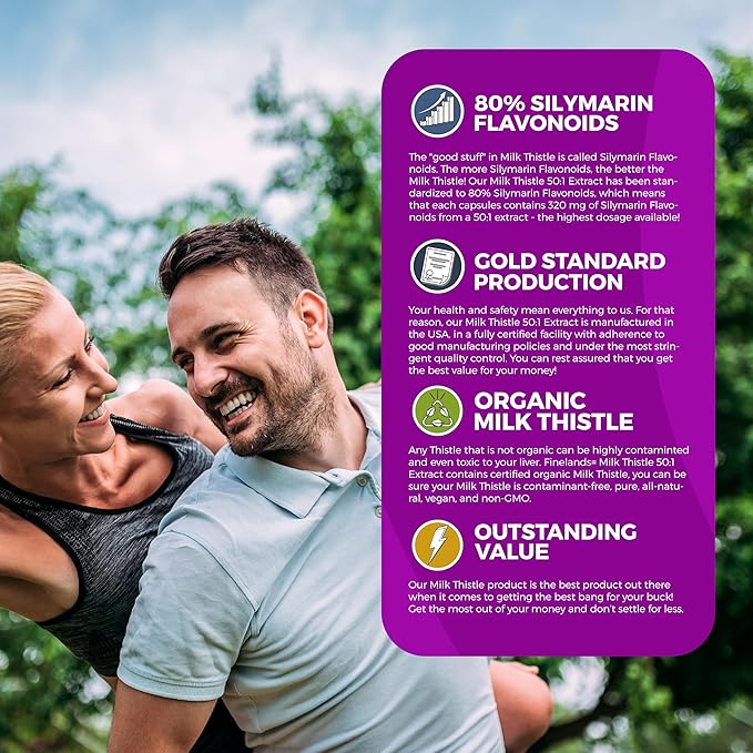 FineLand Milk Thistle Pills 50:1 Extract – 120 Vegan Capsules - 20,000 mg Strenght with 80% Silymarin Flavonoids – Liver & Antioxidant Support | 50X Concentrated Seed Extract - Non-GMO, Made in USA