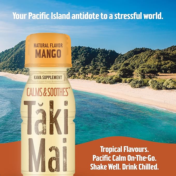 Taki Mai Mango Kava Kava 2.5 oz (24-pack) Shots – Noble Kava Root Drink, Ready to Drink for Stress Support & Relaxation, Fast Acting Herbal Support for Calming Better Sleep and Balanced Mood