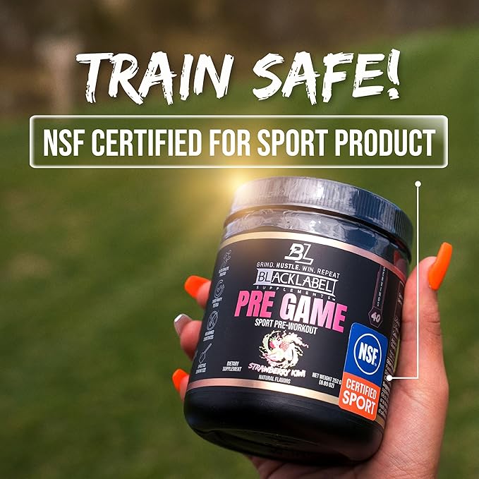BLACKLABEL Supplements PRE-Game Pre Workout Powder, Strawberry Kiwi (40 Servings) – NSF Certified for Sport – Customizable 150mg Caffeine for Energy & Focus – Low-Stimulant Pre Workout for Men Women