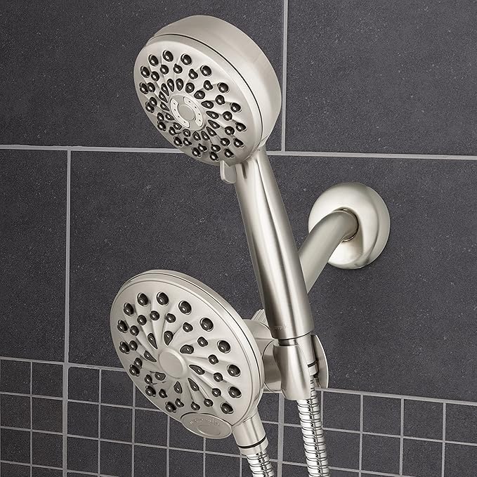 Waterpik One-Touch Dual 2-in-1 Shower System With Rain Shower Head and 7-Mode Hand Held Shower Head, Brushed Nickel XPB-139E-769ME