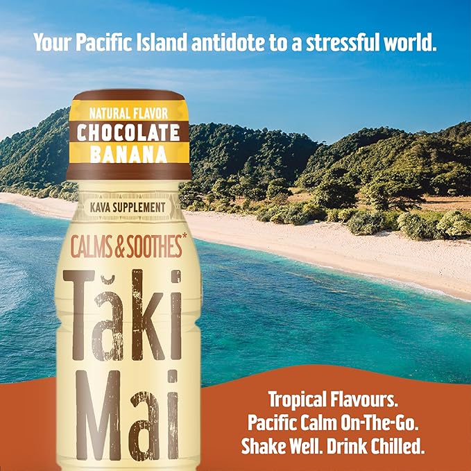 Taki Mai Chocolate Banana Kava Kava 2.5 oz (24-pack) Shots – Noble Kava Root Drink, Ready to Drink for Stress Support & Relaxation, Fast Acting Herbal Support for Calming Better Sleep and Balanced Mood