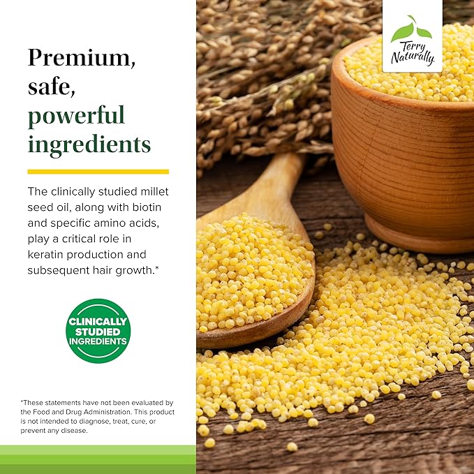 Terry Naturally Hair Renew Formula (2 Pack) - 60 Softgels - Supports Healthy Hair Growth, Nourishes Thinning Hair, Contains Millet Seed Oil, Horsetail, Biotin & Folic Acid - Gluten-Free - 60 Servings