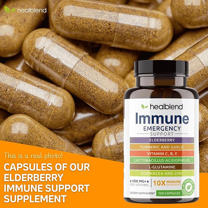 healblend 10 in 1 Immune Support Supplement Booster with Elderberry, Zinc, Echinacea, Turmeric, Lactobacillus Acidophilus, for Adults (2 Pack)