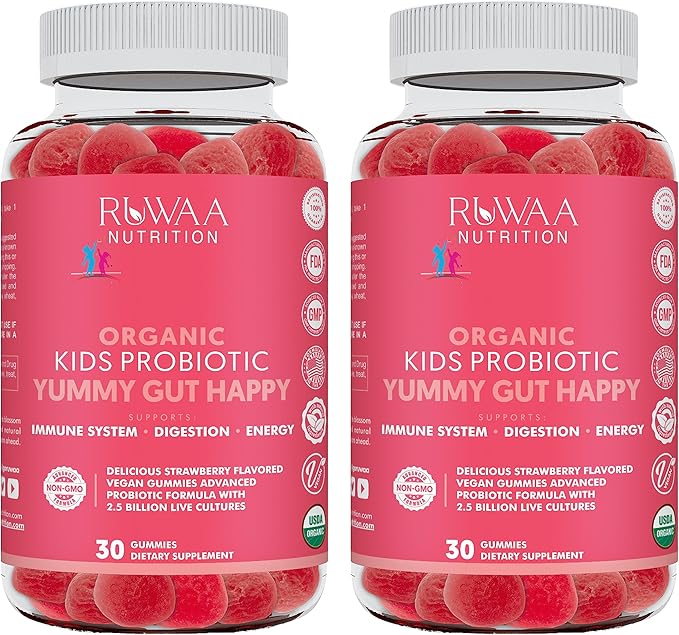 Probiotic Gummies. Organic Kids Probiotic Chewable for Digestive Health & Immunity. Kids Pre & Probiotics Vitamins. No Allergens, Gluten-Free, Non-GMO, Probiotic for Children 60ct (2)