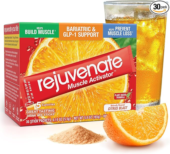Rejuvenate – 1 Stick Delivers 25g of Whey Protein Equivalency for Muscle Growth & Energy – Essential Amino Blend (EAA + BCAA), GLP-1 & Bariatric Approved, Citrus Blast, 30 Count