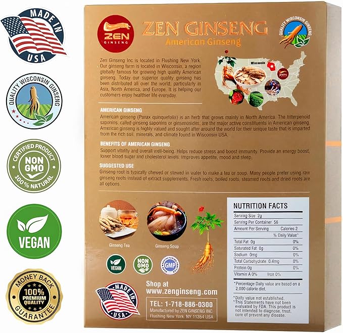 1 Box of Large Short American Wisconsin Ginseng Root (4oz) Performance & Mental Health for Men & Women
