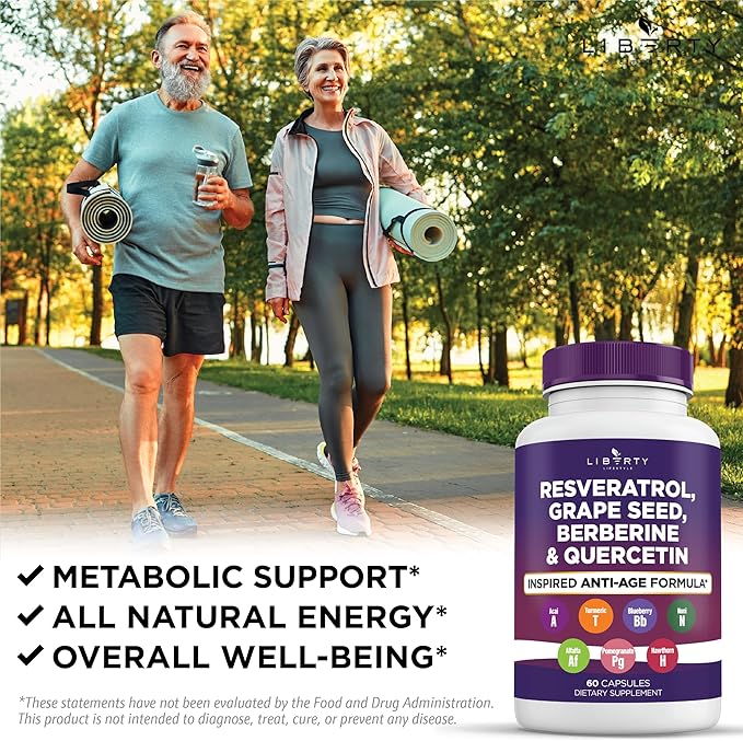 Resveratrol, Berberine, Grape Seed Extract, Quercetin, Polyphenol Supplement for Women and Men with Noni Extract, N-Acetyl Cysteine, Acai Extract - 2-Pack