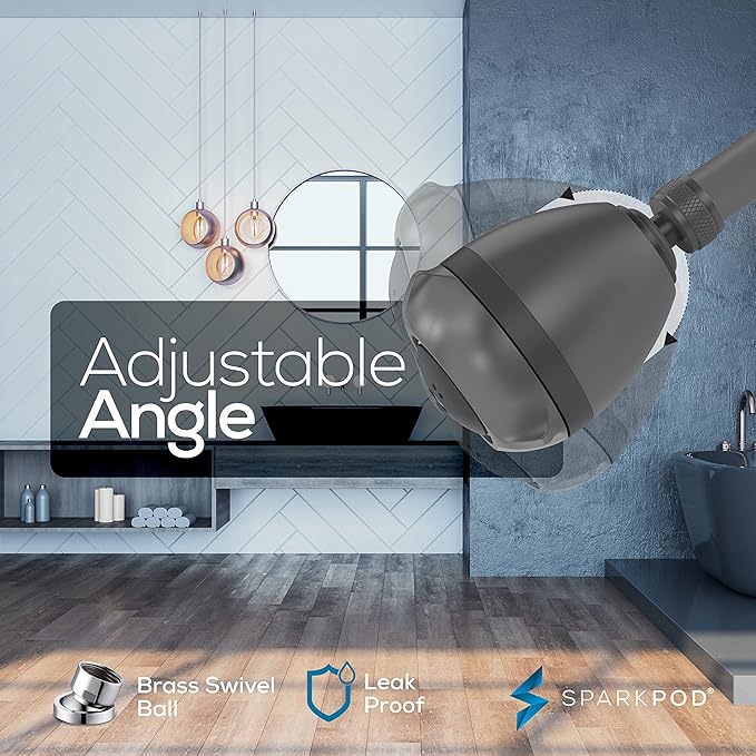 SparkPod 3-Inch Extreme High Pressure Shower Heads - Pressure Boosting with Rain, Massage & Pulsating Mode, Powerful Water-Saving Showerhead - 2.5 GPM Fixed Shower Head (Charcoal Grey)