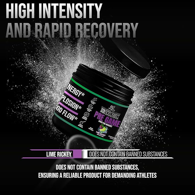 BLACKLABEL Supplements PRE-Game Pre Workout Powder, Lime Rickey (40 Servings) – NSF Certified for Sport – Customizable 150mg Caffeine for Energy and Focus – Low-Stimulant Pre Workout for Men and Women