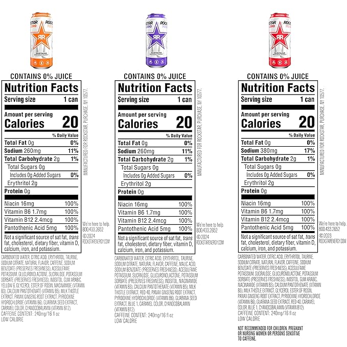 Rockstar Pure Zero Energy Drink,3 Flavor Pure Zero Variety Pack 2, 0 Sugar, with Caffeine and Taurine, 16oz Cans (12 Pack) (Packaging May Vary)
