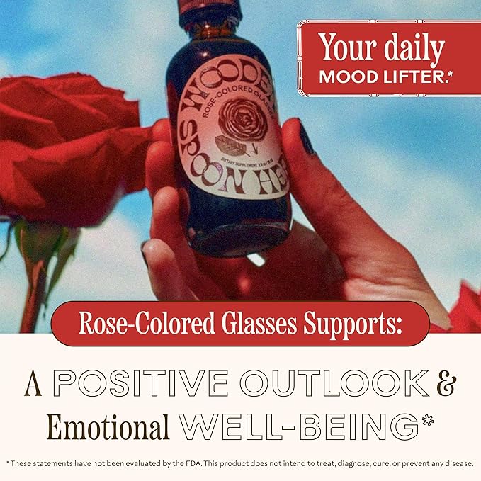 Wooden Spoon Herbs Rose-Colored Glasses Herbal Tincture | Organic Passionflower Supplement with Provence Rose Petal, Oat Tops & Hawthorn Extracts | Promotes Calm & Eases The Mind | 2oz, 32 Servings