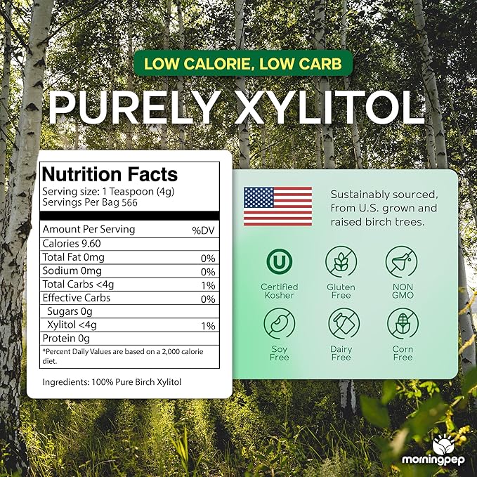 Morning Pep Pure Birch Xylitol (Keto Diet Friendly) Sweetener with no Aftertaste 5 LBs (Not from Corn) Non GMO Kosher Gluten Free Product of USA. 80 Onces