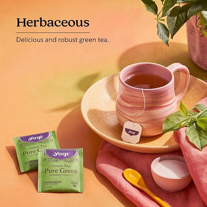 Yogi Tea Pure Green Tea - 16 Bags per Pack (4 Packs) - Organic - Supports Overall Health & Provides Antioxidants