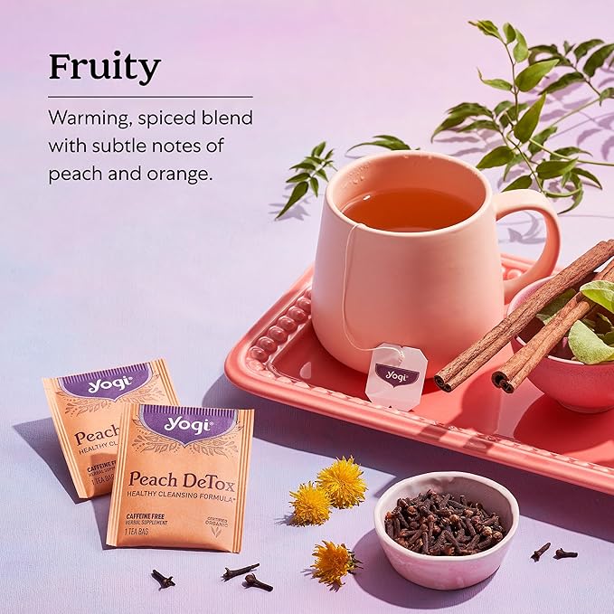 Yogi Tea - Peach DeTox Tea (6 Pack) - Healthy Cleansing Formula with Traditional Ayurvedic Herbs - Caffeine Free - 96 Organic Herbal Tea Bags