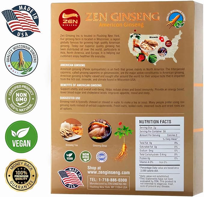 1 Box of American Wisconsin Ginseng — Small Long Root - Premium Quality Panax Ginseng. Boosts Body Immunity, Energy for Men & Women (4oz)