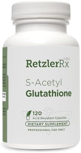 RetzlerRx S-Acetyl Glutathione Supplement 100 mg. per Capsule, Made in USA - 120 Acid-Resistant Capsules - Antioxidant Support - Non-GMO, Soy & Gluten-Free / Bergaflow®, Pharmaceutical Grade