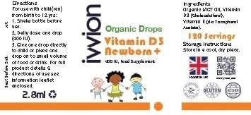 Organic 10 UG 120 Drops- Daily Vitamin D3 Supplement for Infant and Young Children