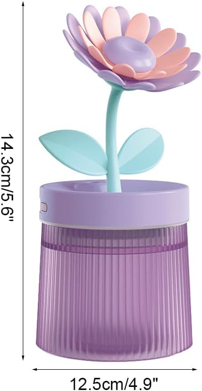 Flower Mist Humidifier, 260ML Mini Desk Humidifier 2 Misting Modes Auto-Off Portable Humidifier with Colorful Light for Car Office Home Bedroom
