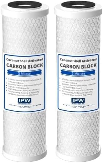 IPW Industries Inc. 2-Pack 5 Micron Activated Carbon Block Water Filter Cartridge - Premium 10" x 2.5" Water Filter Replacement for Whole House System