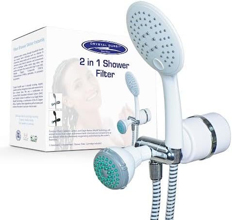 Crystal Quest Luxury Shower Power Handheld & Shower Head Combo Filtration System-White - BPA Free | 1.25-2.5 GPM | Reversible Cartridge | Great for Dechlorination