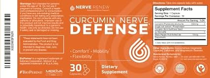 NERVE RENEW Curcumin Nerve Defense with Meriva Curcumin Phytosome for Complete Nerve Nourishment and Comfort - Optimized Curcumin with Black Pepper Extract - 30 Capsules