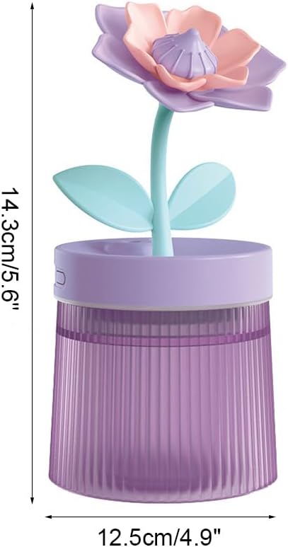 Flower Mist Humidifier, 260ML Mini Desk Humidifier 2 Misting Modes Auto-Off Portable Humidifier with Colorful Light for Car Office Home Bedroom