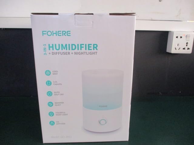 FOHERE Humidifiers for Bedroom, 3.2L Cool Mist Baby Humidifier, 28H Quiet Runtime, Auto Shut-Off, 7-Color Nightlight, Top-Fill, BPA-Free, Essential Oil Diffuser for Home, Room, Nursery, Plants,Office