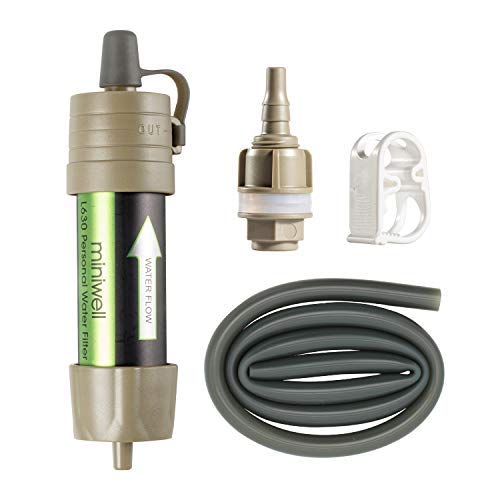 Miniwell Gravity Water Filter Straw - Ultralight, Versatile Hiker Filter with Bucket Connector. Emergency Kit for Hurricane Storm Supplies