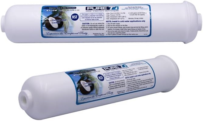PureT IL-12W-C-14, 12"x2.5" (1/4" NPT Thread Connect) Inline Post GAC Carbon Filter - NSF Certified - Reverse Osmosis Water Filter, Lifetime of 1 Year or 1,500 Gallons