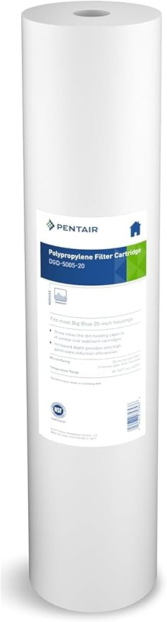 Pentair Pentek DGD-5005-20 Big Blue Water Filter, 20-Inch Whole House Sediment Filter Cartridge Replacement, Dual-Gradient Density Spun Polypropylene, 20" x 4.5", 5 Micron, Pack of 1, White