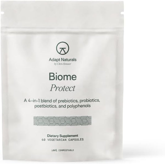 Adapt Naturals 4-in-1 Biome Protect Prebiotics, Probiotics Supplement Postbiotics & Polyphenols for Microbiome, Gut Health & Defense for Women & Men, 30 Day Supply