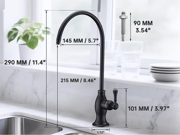 Delle Rosa Brushed Gold Drinking Water Faucet, Solid Brass Kitchen Water Filter Faucet, Classical Water Filtration Faucet for Under Sink Water Filter System Brushed Gold（Light Gold）