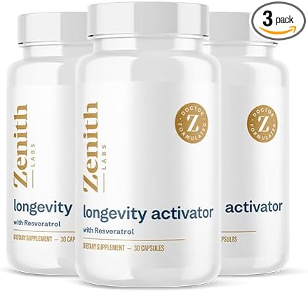Zenith Labs Longevity Activator Anti-Aging Supplement Dietary Supplement, Natural Antioxidants with Resveratrol - Supports Immune Function and Healthy Memory, 3 Pack