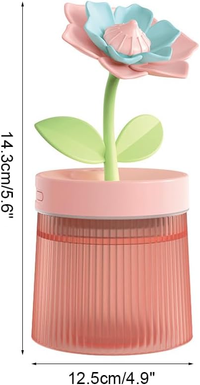 Flower Mist Humidifier, 260ML Mini Desk Humidifier 2 Misting Modes Auto-Off Portable Humidifier with Colorful Light for Car Office Home Bedroom