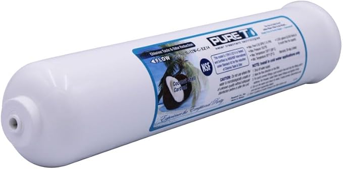 PureT IL-12W-C-EZ14, 12"x2.5" (1/4" EZ Connect) Inline Post GAC Carbon Filter - NSF Certified - Reverse Osmosis Water Filter, Lifetime of 1 Year or 1,500 Gallons