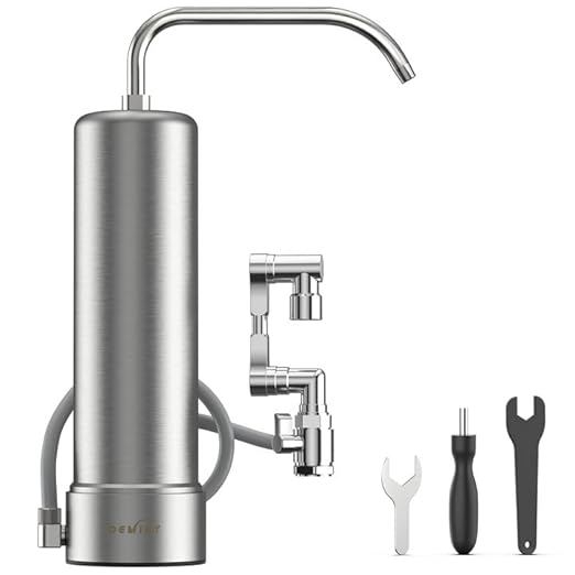 Countertop Water Filter, Stainless Steel 8000 Gallons Rotating Faucet Water Filtration System, Reduces 99.99% Chlorine, Lead, Heavy Metals, Bad Odor, OM-CF05 Included 1 Filter