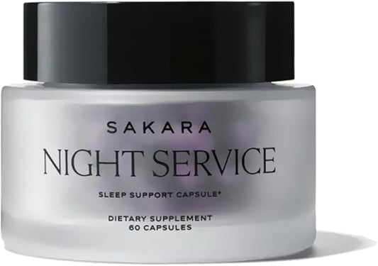 SAKARA Night Service Sleep Support Capsules – Natural Sleep Aid with Magnesium Glycinate, GABA & 5-HTP for Calming, Deep Rest, Better Sleep & Muscle Relaxation – Non-Habit Forming– 60 Capsules