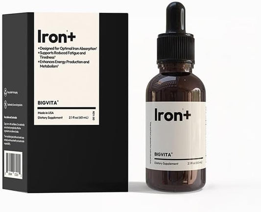 BIGVITA Iron+ | High Absorption Supplement with Microencapsulated Iron Drops + Folate, B6 & Cranberry Extract | No Metallic Taste, Mixed Berry Flavor, Gentle on Stomach | Energy & Hormonal Support