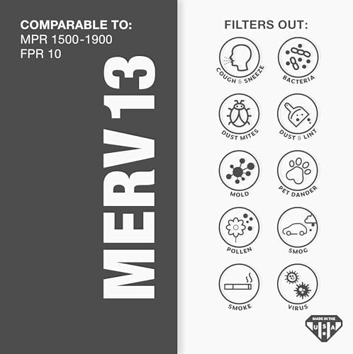 Aerostar 16.375 x 21.5 x 1 MERV 13 Air Filter, 4 Pack Set of HVAC Furnace Filters, Electrostatic MPR 1500-1900 & FPR 10 (Actual Size: 16 3/8 x 21 1/2 x 3/4 inches)