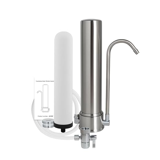 Amwater Countertop Water Filtration System, 5-Stage Reduces,Ceramic Water Filter Reduction of Sediment,Chlorine,Heavy Metal Bad Taste/Odors,Stainless Steel Faucet Water Filtration for 8000 Gallons