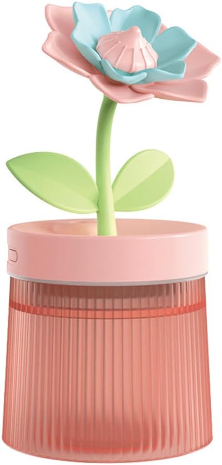 Flower Mist Humidifier, 260ML Mini Desk Humidifier 2 Misting Modes Auto-Off Portable Humidifier with Colorful Light for Car Office Home Bedroom