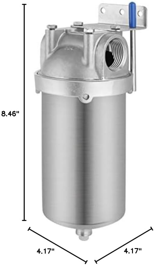 Amwater NSF/ANSI 42 Stainless Steel Whole House Water Filter Housing, 5" x 2.5" Sediment Water Filter System for Heavy Duty, Well & City Water, 3/4" NPT Port, Drain Valve Style C