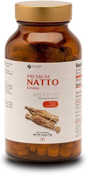 FINE JAPAN Nattokinase (300 Capsules) - Made from Fermented Soybeans 100% in Japan - No Gluten, No Preservatives - Support The Prevention of Cardiovascular & Related Diseases (300 Count (Pack of 1))