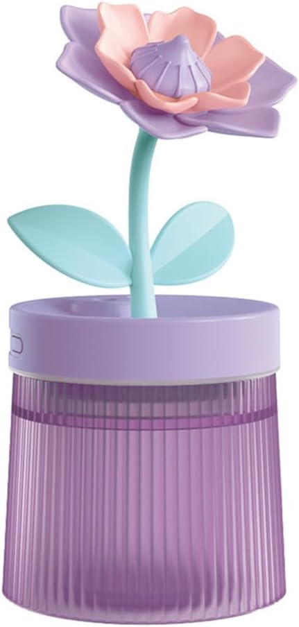 Flower Mist Humidifier, 260ML Mini Desk Humidifier 2 Misting Modes Auto-Off Portable Humidifier with Colorful Light for Car Office Home Bedroom
