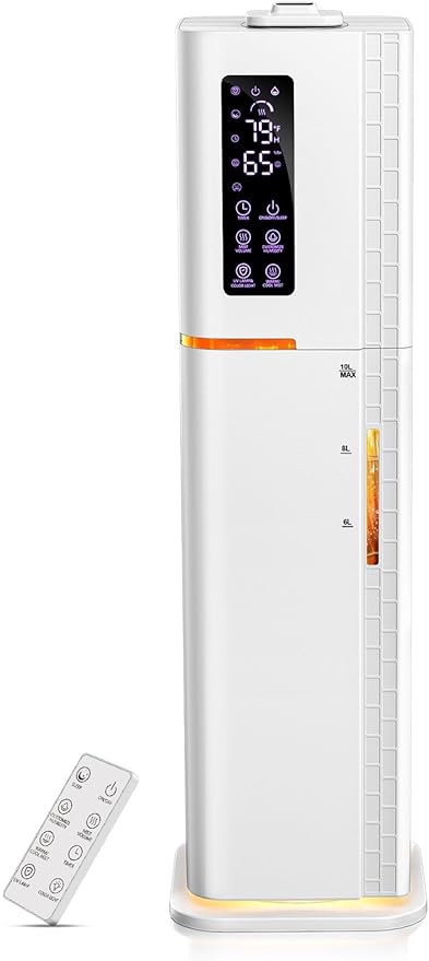 2.64Gal Humidifiers for Bedroom Large Room, Warm and Cool Mist up to 500ft², Top Fill Diffuser Ambient Light, 3 Mist Modes, 24H Timer,35dB Quiet Humidifier for Home Office Plant